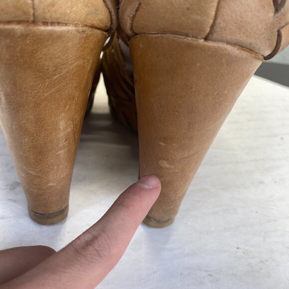 CULTURE Womens Platform Wedge Sandals Brown Leather Basket Weave Buckle Size 41 - Picture 7 of 16